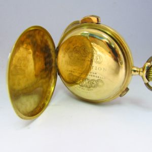 Reloj Cronógrafo de Bolsillo Repetición Horas y Cuartos - 1904. Oro 18k.