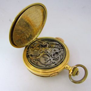 Reloj Cronógrafo de Bolsillo Repetición Horas y Cuartos - 1904. Oro 18k.