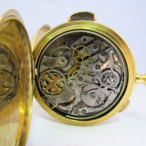 Reloj Cronógrafo de Bolsillo Repetición Horas y Cuartos - 1904. Oro 18k.