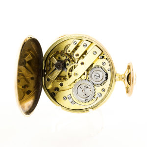 Reloj Suizo de Bolsillo, saboneta y remontoir. Oro 14k. Ca. 1890.