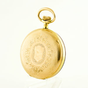 Reloj Suizo de Bolsillo, saboneta y remontoir. Oro 14k. Ca. 1890.