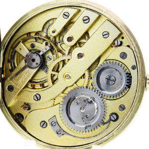 Reloj Suizo de Bolsillo, saboneta y remontoir. Oro 14k. Ca. 1890.