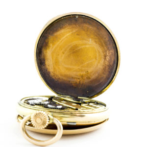 Reloj Suizo de Bolsillo, saboneta y remontoir. Oro 14k. Ca. 1890.