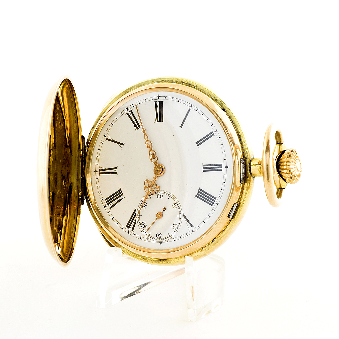 Reloj Suizo de Bolsillo, saboneta y remontoir. Oro 14k. Ca. 1890.