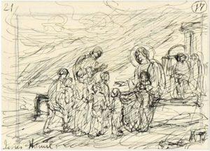 DIONIS BAIXERAS VERDAGUER. (1862-1943). Conjunto de 6 dibujos a plumilla. "Escenas vida Jesús"