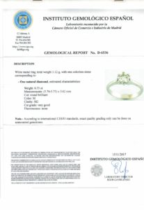 Solitario en Oro de 18k, con Diamante Natural Talla Brillante de 0,73 ct. (M/SI2). Certificado IGE.