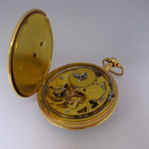 Reloj francés de Bolsillo para caballero, lepine, repetición horas y cuartos. Oro 18k. Ca. 1800.