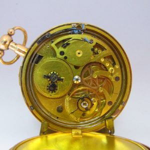 Reloj francés de Bolsillo para caballero, lepine, repetición horas y cuartos. Oro 18k. Ca. 1800.