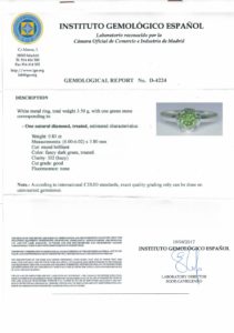 Sortija en Oro de 18k. con Diamante Natural talla Brillante de 0,83 ct. Certificado IGE.