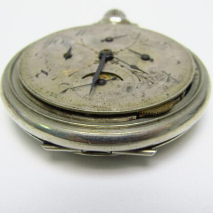 JH HASLER & FILS. Pocket watch, lepine and remontoir. Triple calendar and moon phase. Switzerland, ca. 1890