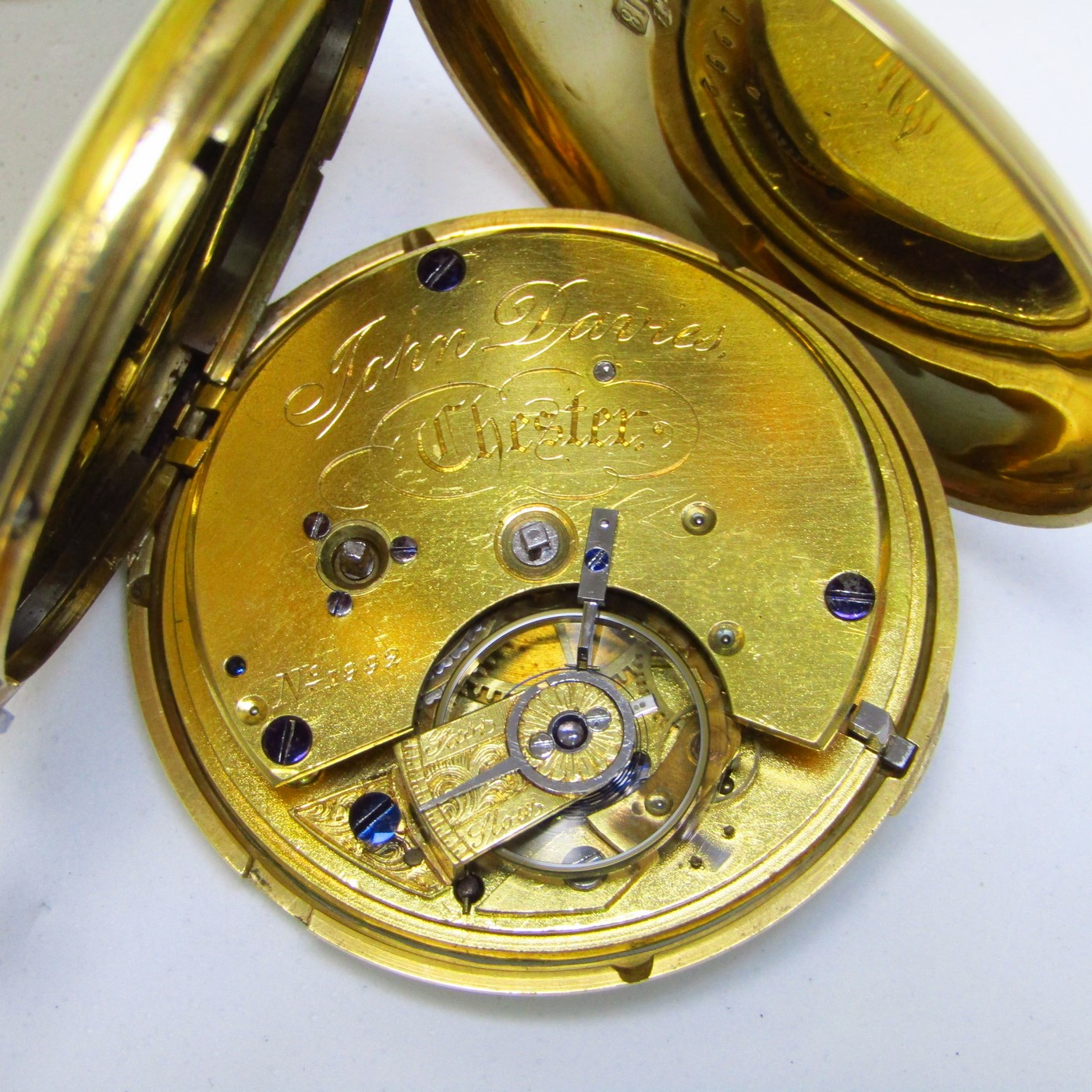 JOHN DAVIES. Reloj de Bolsillo, saboneta, Oro 18k, Chester, ca. 1840. JOHN DAVIES. Reloj de Bolsillo, saboneta, Oro 18k, Chester, ca. 1840.