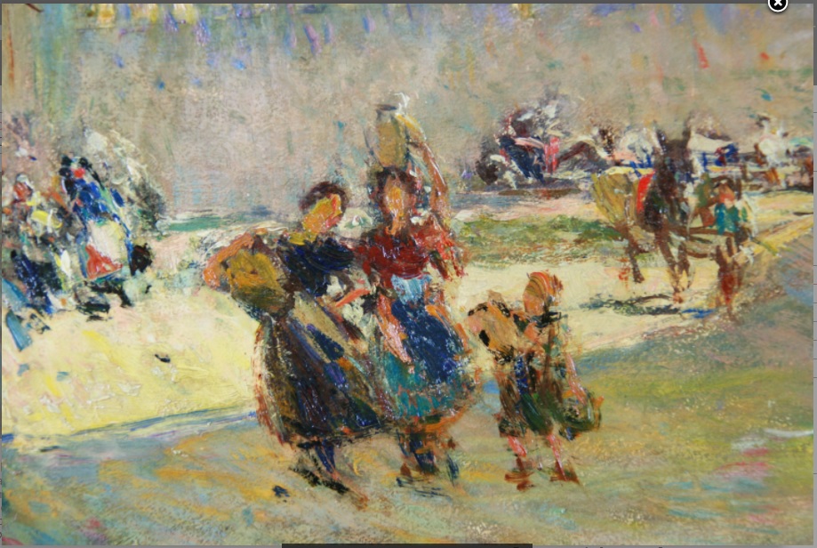 GONZALO BILBAO MARTÍNEZ. (1860-1938). Óleo sobre cartón. "Escena con personajes". GONZALO BILBAO MARTÍNEZ. (1860-1938). Óleo sobre cartón. "Escena con personajes".
