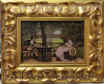 JM GONZÁLEZ. 19th century. Oil on panel. "A love affair"