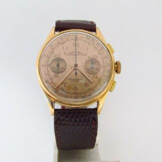 LOYAL-CHRONOGRAPH SUISSE. Reloj Cronógrafo de pulsera para caballero. Oro 18k. Suiza, ca. 1945