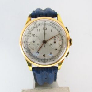 Reloj Cronógrafo de pulsera para caballero. Marca MP. Oro 18k. Suiza, ca. 1950
