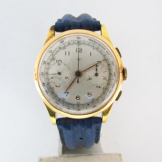 Reloj Cronógrafo de pulsera para caballero. Marca MP. Oro 18k. Suiza, ca. 1950