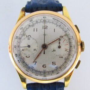 Reloj Cronógrafo de pulsera para caballero. Marca MP. Oro 18k. Suiza, ca. 1950