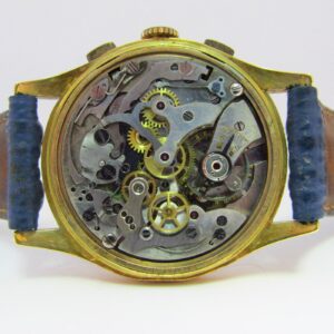 Reloj Cronógrafo de pulsera para caballero. Marca MP. Oro 18k. Suiza, ca. 1950