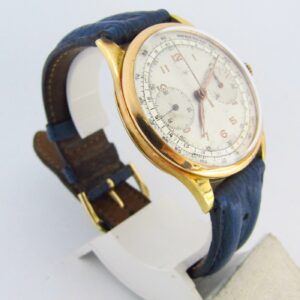 Reloj Cronógrafo de pulsera para caballero. Marca MP. Oro 18k. Suiza, ca. 1950