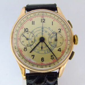 Reloj Cronógrafo de pulsera para caballero. Oro 18k. Suiza, ca. 1950