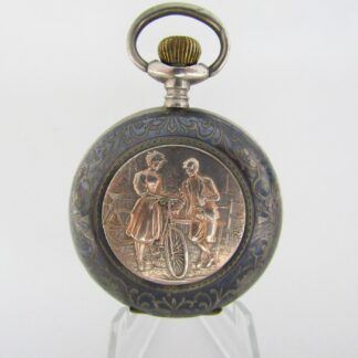 Reloj de bolsillo para caballero, saboneta y remontoir. Plata. Suiza, ca. 1900