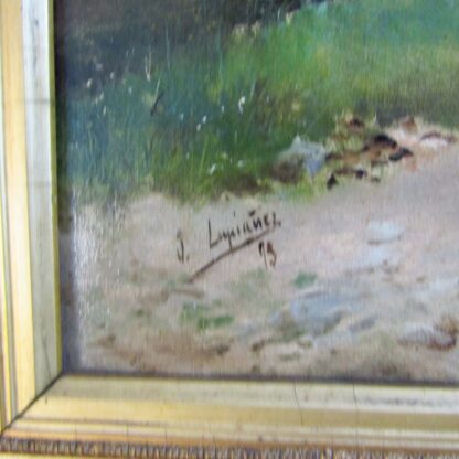 JOSE LUPIAÑEZ CARRASCO (1864-1938). Huile sur toile « Paysage avec église et maisons bourgeoises ».