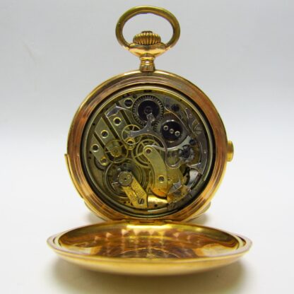 LONGUEVUE. Chronographenuhr mit Stunden- und Viertelstundenwiederholung. Saboneta und Remontoir. 18 Karat Gold. Schweiz, ca. 1900