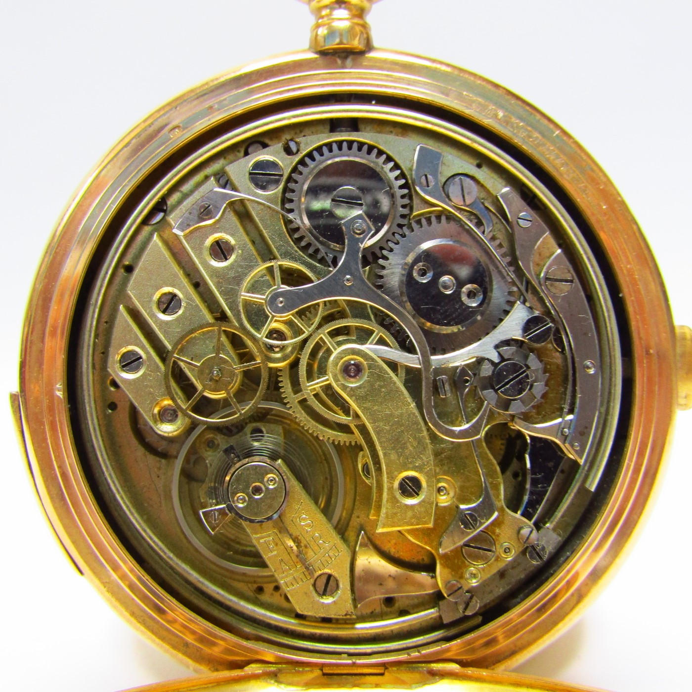 LONGUEVUE. Reloj Cronógrafo de repetición de Horas y Cuartos. Saboneta y remontoir. Oro 18k. Suiza, ca. 1900 LONGUEVUE. Reloj Cronógrafo de repetición de Horas y Cuartos. Saboneta y remontoir. Oro 18k. Suiza, ca. 1900