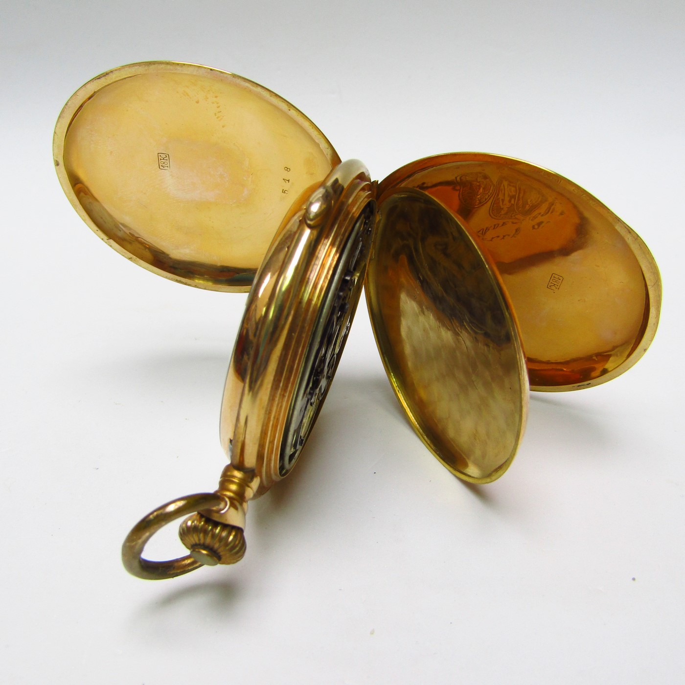 LONGUEVUE. Reloj Cronógrafo de repetición de Horas y Cuartos. Saboneta y remontoir. Oro 18k. Suiza, ca. 1900 LONGUEVUE. Reloj Cronógrafo de repetición de Horas y Cuartos. Saboneta y remontoir. Oro 18k. Suiza, ca. 1900