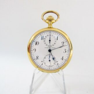UNIVERSAL WATCH. Reloj Cronógrafo de bolsillo, lepine y remontoir. Oro 18k. Suiza, ca. 1910.