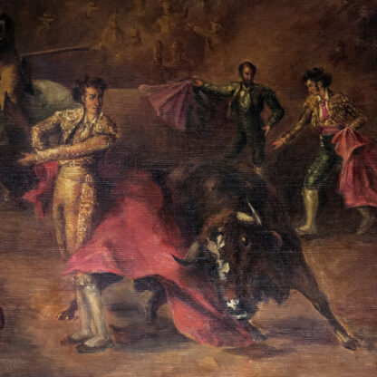 ATTRIBUÉ À EUGENIO LUCAS VILLAAMIL. (1858-1918). Huile sur toile. "Scène de tauromachie". 19ème siècle.