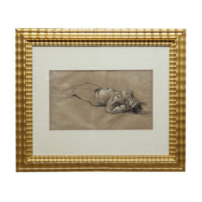Pencil drawing, Charcoal and Clarion. "Lying female nude", ca 1900