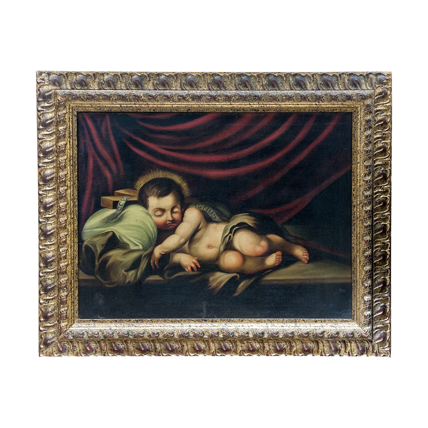 ESCUELA ESPAÑOLA SIGLO XVIII. Óleo sobre lienzo. "Niño de la Pasión recostado" ESCUELA ESPAÑOLA SIGLO XVIII. Óleo sobre lienzo. "Niño de la Pasión recostado"