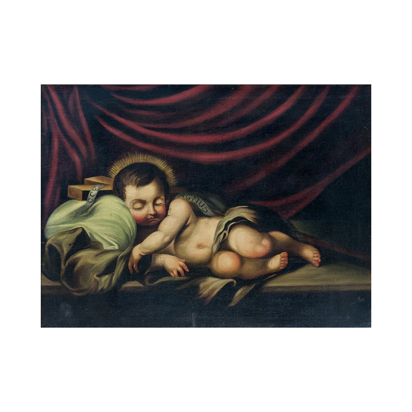 ESCUELA ESPAÑOLA SIGLO XVIII. Óleo sobre lienzo. "Niño de la Pasión recostado" ESCUELA ESPAÑOLA SIGLO XVIII. Óleo sobre lienzo. "Niño de la Pasión recostado"