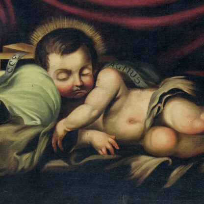ESCUELA ESPAÑOLA SIGLO XVIII. Óleo sobre lienzo. "Niño de la Pasión recostado"
