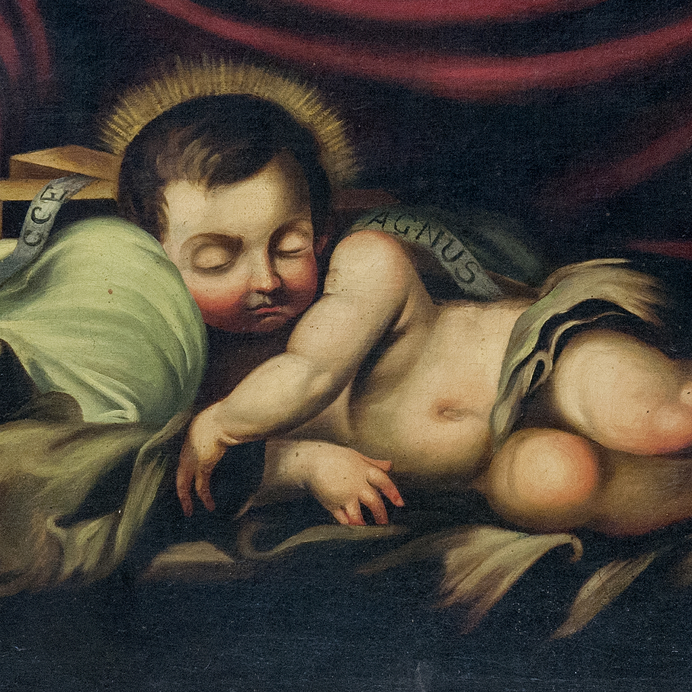 ESCUELA ESPAÑOLA SIGLO XVIII. Óleo sobre lienzo. "Niño de la Pasión recostado" ESCUELA ESPAÑOLA SIGLO XVIII. Óleo sobre lienzo. "Niño de la Pasión recostado"