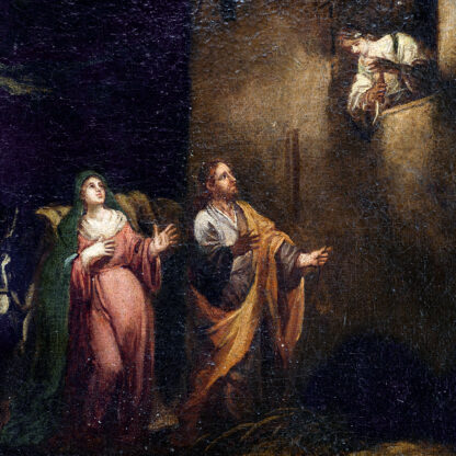 FRANCISCO DE ANTOLINEZ ET SARABIA. (1645-1700). Huile sur toile. "La Vierge et Saint Joseph cherchent une auberge".