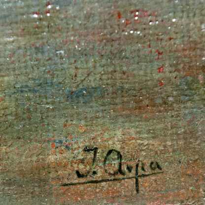 JOSÉ ARPA Y PEREA (1858-1952). Óleo sobre lienzo. “Paisaje fluvial crepuscular”