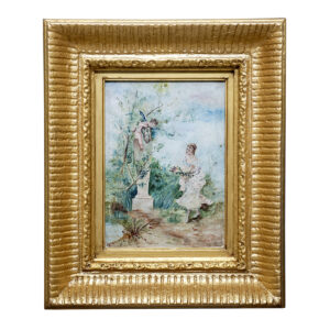 OLGA. Siglo XX. Óleo sobre lienzo. "Dama en jardín"