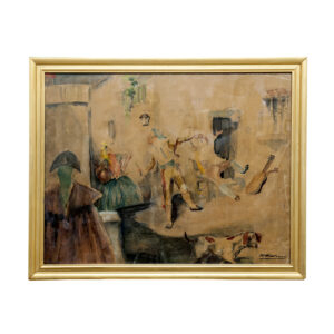 RICARDO MARÍN LLOBET. (1874-1942) Técnica Mixta sobre papel. "El Barbero de Sevilla".