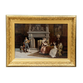 ANTONIO MARIA FABRÉS Y COSTA (1854-1938). Huile sur toile. Scène courtoise avec personnages.