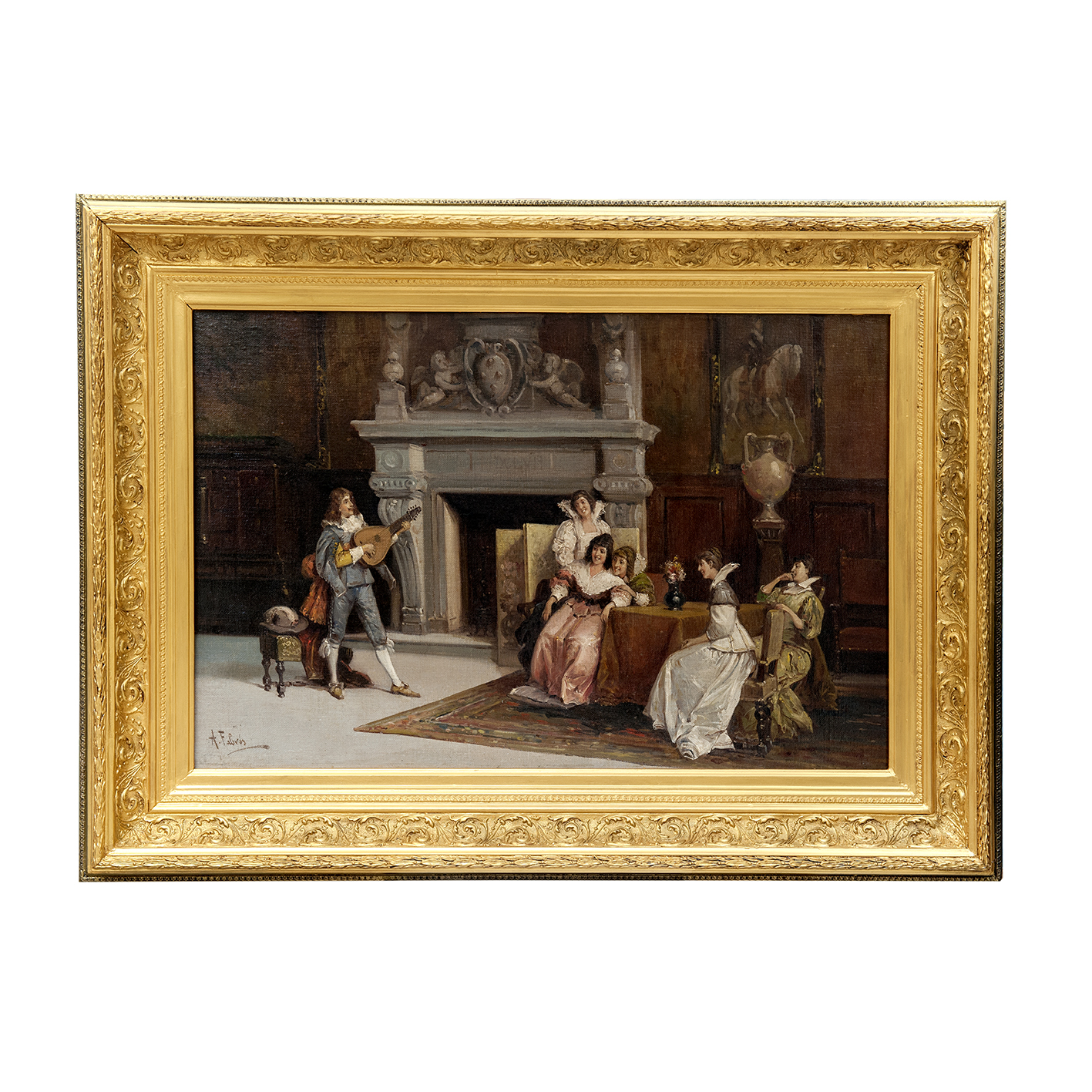 ANTONIO MARÍA FABRÉS Y COSTA (1854-1938). Óleo sobre lienzo. Escena cortesana con personajes. ANTONIO MARÍA FABRÉS Y COSTA (1854-1938). Óleo sobre lienzo. Escena cortesana con personajes.