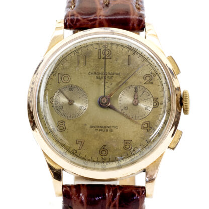 CHRONOGRAPHE SUISSE. Reloj Cronógrafo de pulsera. Oro 18k. Ca. 1950