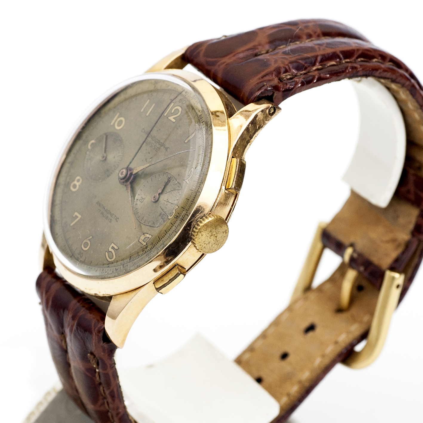 CHRONOGRAPHE SUISSE. Reloj Cronógrafo de pulsera. Oro 18k. Ca. 1950 CHRONOGRAPHE SUISSE. Reloj Cronógrafo de pulsera. Oro 18k. Ca. 1950