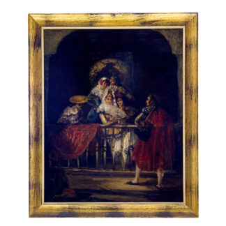 EUGENIO LUCAS VILLAAMIL. Óleo sobre lienzo. "Conversación en el balcón".