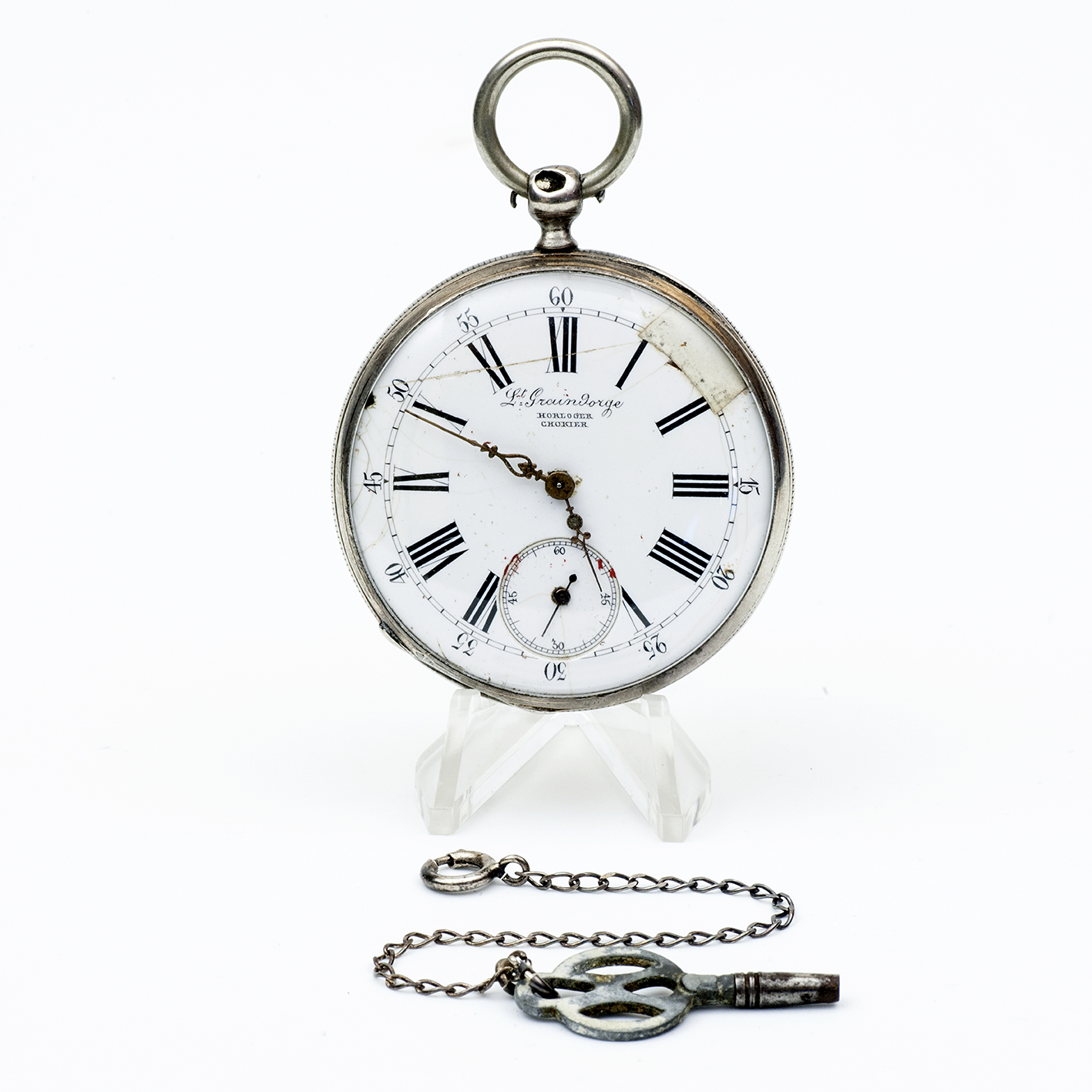 Lt. GRAINDORGE. Reloj de Bolsillo lepine. Plata. Aiguilles, Francia, ca. 1900. Lt. GRAINDORGE. Reloj de Bolsillo lepine. Plata. Aiguilles, Francia, ca. 1900.