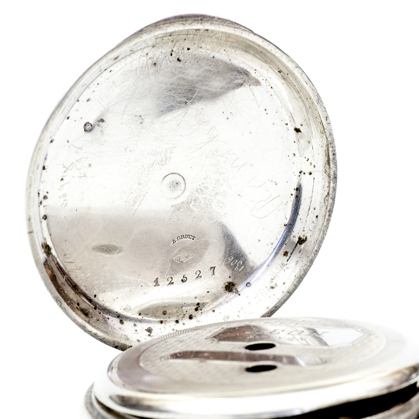 A GRUET (AG). Reloj francés de bolsillo, lepine. Plata. Suiza, ca. 1880. A GRUET (AG). Reloj francés de bolsillo, lepine. Plata. Suiza, ca. 1880.
