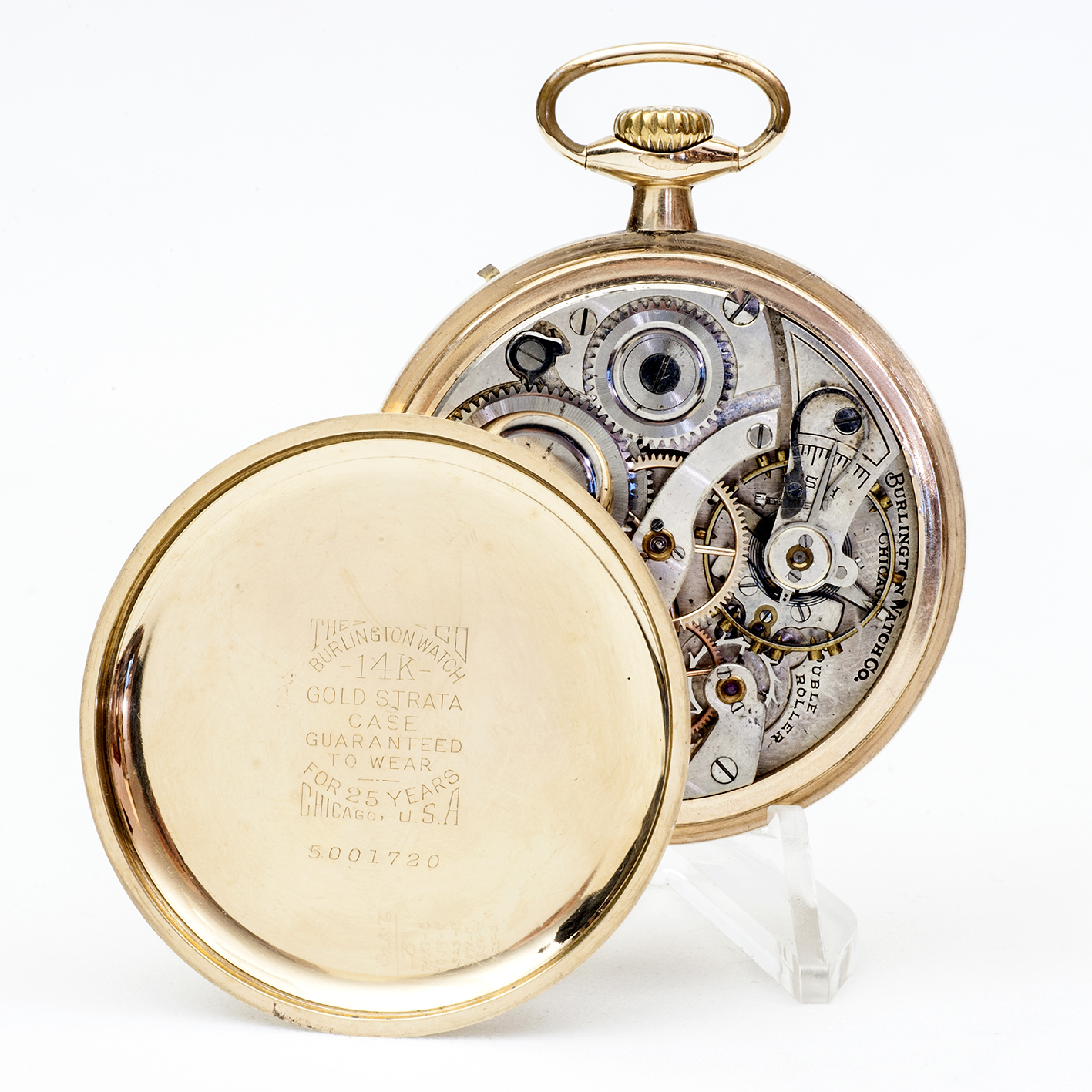 BURLINGTON WATCH Co. Reloj de bolsillo, lepine y remontoir. Oro 14k. USA, año 1919. BURLINGTON WATCH Co. Reloj de bolsillo, lepine y remontoir. Oro 14k. USA, año 1919.