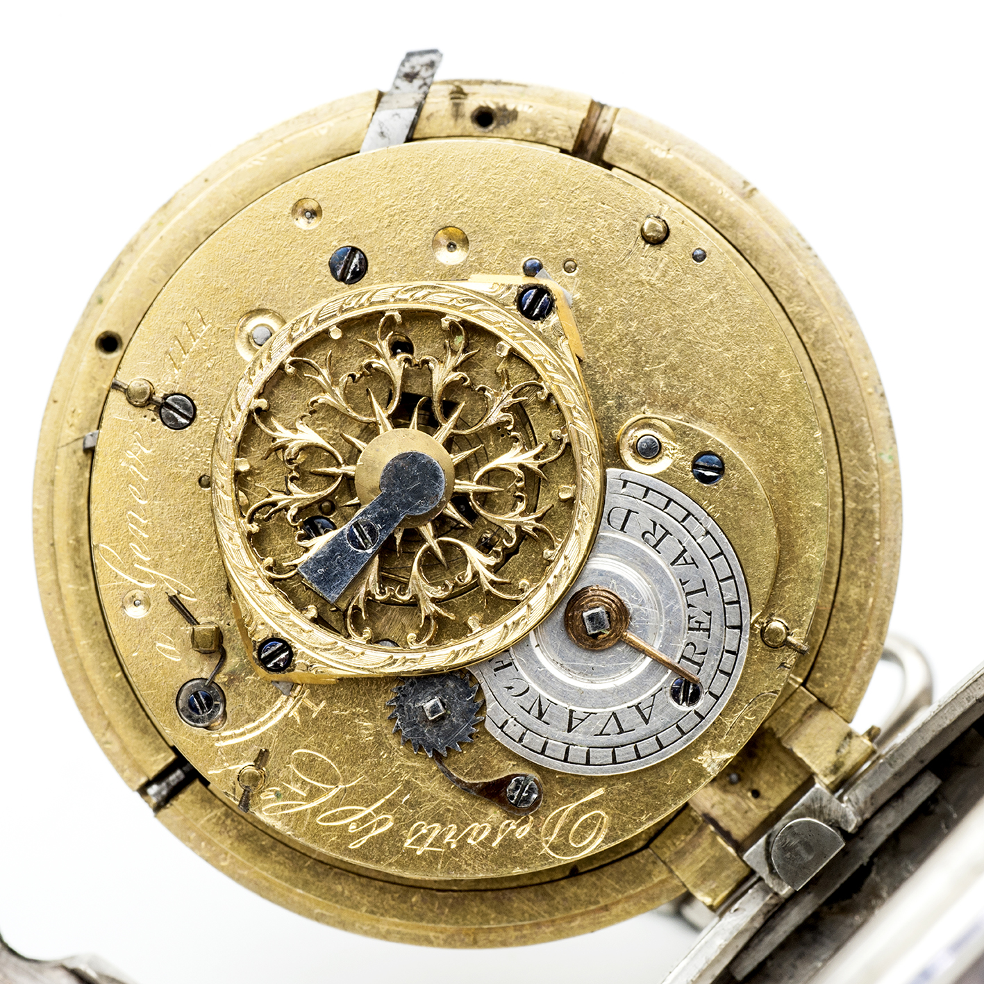 DESARTS & Cíe. (Geneve). Reloj Calendario de bolsillo lepine, Verge Fusee. Plata. Suiza, ca. 1850. DESARTS & Cíe. (Geneve). Reloj Calendario de bolsillo lepine, Verge Fusee. Plata. Suiza, ca. 1850.