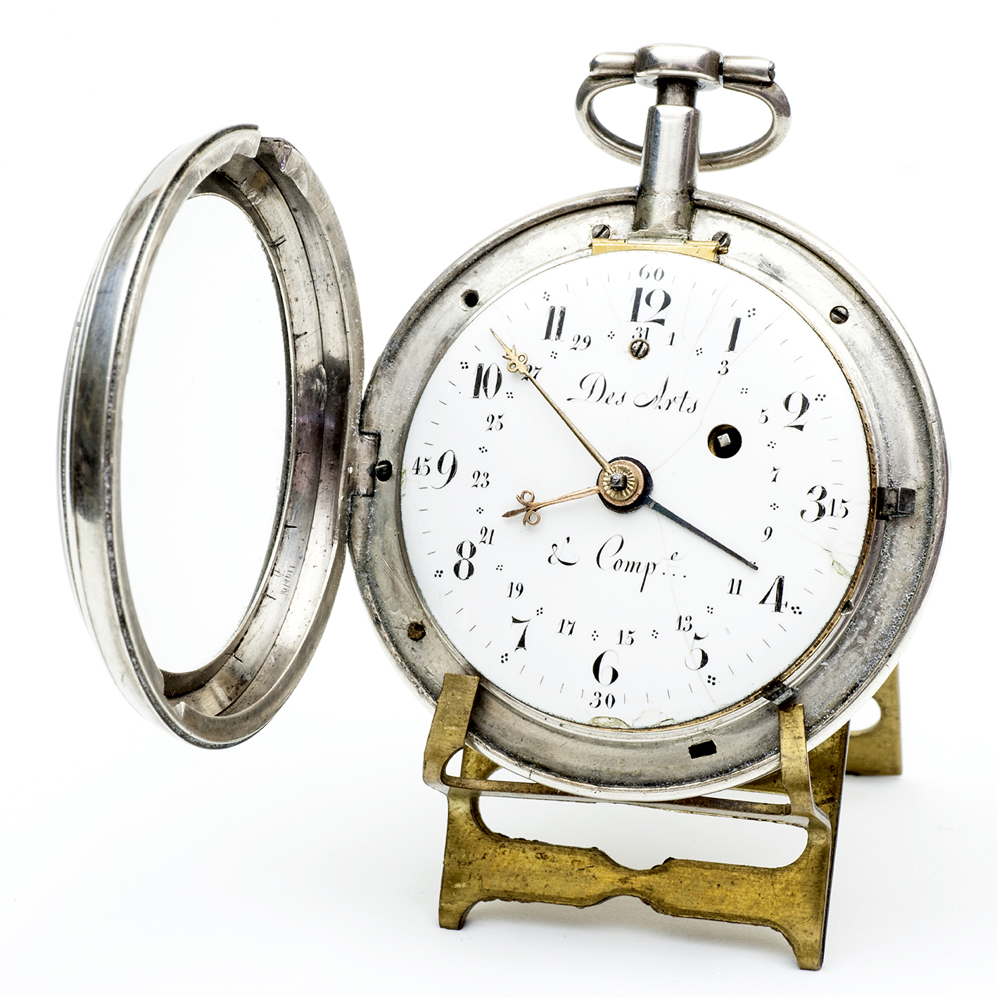 DESARTS & Cíe. (Geneve). Reloj Calendario de bolsillo lepine, Verge Fusee. Plata. Suiza, ca. 1850. DESARTS & Cíe. (Geneve). Reloj Calendario de bolsillo lepine, Verge Fusee. Plata. Suiza, ca. 1850.
